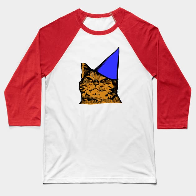 Drunk Party Cat (Blue Version) Baseball T-Shirt by Tessa McSorley